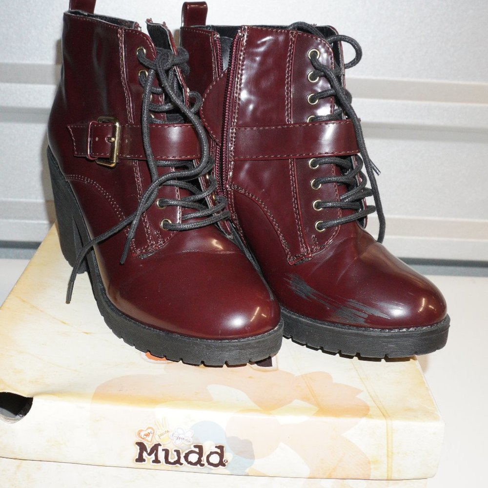 Mudd Burgundy Lace Up Buckle Booties Size 9.5